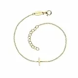 Engelsrufer Damen Armband aus vergoldetem Sterling Silber mit Kreuz Anhänger, Karabinerverschluss, längenverstellbar, nickelfrei