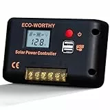 ECO-WORTHY 30 A Solar-Ladegerät-Controller, Spannungsregler, Laderegler 12/24 V, Solarpanel, Batterie, intelligenter Regler mit Dual-USB-Anschluss, automatisch, PWM positive Erdung