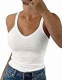 Wenrine Damen Tops Sommer Sexy V-Ausschnitt Gerippt Spaghetti Top Slim Fit Cami Einfarbig
