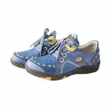 TMA EYES Modischer Retro Schnürschuh für Damen mit handgenähtem Design（Blau,41