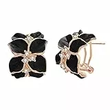 Vissen Leverback Ohrringes Damen Schwarz Blume Zirkonia Piercing Ohrringe Rosegold Ausgefallene Ohrringe