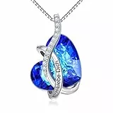 AOBOCO Kette Herz Sterling Silber Ich Liebe Dich Halskette Damen mit Kristallen, Geburtstagsgeschenk für Frauen Freund (Ich Liebe Dich (Blau))