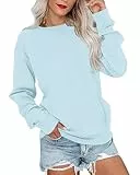 PLOKNRD Damen Sweatshirt Basic Langarmshirt Rundhals Vielseitige Pulli Herbst Winter mit Taschen(Minzblau,XL)