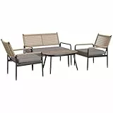 Outsunny Gartenmöbel Set aus Polyrattan Lounge-Set mit 2er Sofa Sessel Glastisch Kissen wetterfest Sitzgruppe für 4 Personen Outdoor Balkonmöbel Set Terrassenmöbel für Garten Balkon Dunkelgrau+Gelb