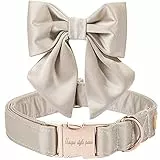 Unique style paws Hundehalsband aus Seide, einstellbar, langlebig, mit Schleife, Hochzeitsfliege, Halsband für sehr kleine Welpen und Katzen, Größe XS, Champagnerfarbe