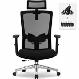 Airchros Bürostuhl Ergonomisch, Ergonomischer Bürostuhl mit Verstellbarer Lendenwirbelstütze, Armlehnen und Kopfstütze, Drehstuhl Schreibtischstuhl, Bürostuhl 150 kg Chefsessel Wippfunktion bis 135°