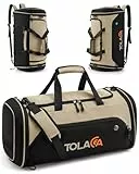 Tolaccea Sporttasche 56–70L für Herren & Damen – Erweiterbare Reisetasche mit Schuhfach & Nassfach, als Rucksack tragbar, für Fitness, Gym, Schwimmen, Fußball, Reisen (Hellkhaki)