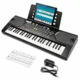 RockJam RJ549 Keyboard Piano mit 49 Tasten für Anfänger, tragbares elektronisches Keyboard mit Netzteil, Notenständer, Notenaufklebern und Unterricht