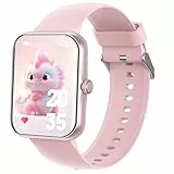 PTHTECHUS Smartwatch Kinder, Telefonuhr Sport Fitness für Kinder, 1,83 Zoll HD-Touchscreen, Benachrichtigungen Nachrichten, Fitness-Tracker für Jungen, Mädchen und Teenager (Rosa)
