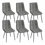 EUGAD Esszimmerstühle 6er Set, für Esszimmer Küche Wohnzimmer, Küchenstühle gepolstert mit Rückenlehne Samtbezug, mit Metallbeinen, 150 kg belastbar, Dunkelgrau