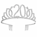 ULTECHNOVO Elegantes Haaraccessoire Silber 20 Geburtstag Kopfschmuck aus Legierung mit Funkelnden Strasssteinen als Kreative Tortendekoration für Frauen und Mädchen