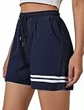 Gyabnw Shorts Damen Bermuda Kurze Sporthose Sommer Sport Shorts High Waist Lässig Kurz Hosen Baumwolle mit Taschen