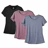 icyzone Sport T-Shirt Damen Kurzarm Laufshirt - Atmungsaktive Fitness Gym Shirt Sport Oberteile, 3er Pack (M, Black/Navy/Rose Wine)