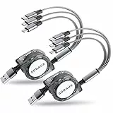 Multi USB Kabel 3 in 1 [3A 1M 2Stück], Einziehbares Universal Mehrfach USB Ladekabel mit Micro USB Typ C iP Kabel für Phone, Android Samsung Galaxy S23 S22, Huawei, Sony, Xiaomi, LG, Moto, Echo Dot