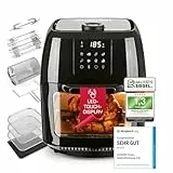 GOURMETmaxx Digitale Heißluftfritteuse XXL - 9L Ofen | Airfryer mit Timerfunktion, Touchdisplay, Drehspieß, Schaschlikspießen | fettarm, energiesparend frittieren | 8 Programme, 1800 W