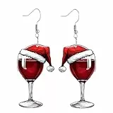 Weihnachtsohrringe Damen Acryl Rot Weinglas Weihnachts Ohrringe Weihnachtsschmuck Ohrringe Urlaubsschmuck Geschenke Christmas Earrings Weihnachten Ohrringe Weihnachtskugeln Ohrstecker (Red, One Size)