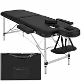 tectake Massageliege 2 Zonen, Massagetisch, Massageliege klappbar, höhenverstellbare Aluminium Massageliege, Portable Massagebank inkl. Zubehör, Alu-Kopfstütze, Armlehne und Tragetasche - schwarz