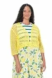MIAMODA Damen große Größen Übergrößen Plus Size Strickjacke, Oversized, offene Jacke, Lochstrick, 3/4-Ärmel helles gelb 58+ 853826606-58+