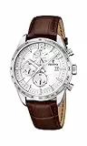 Festina Uhr Für Herren F16760/1 Timeless Chronograph Silber Edelstahl Case BraunLeder Band