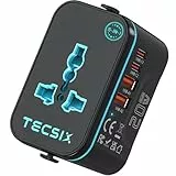 TECSIX 5-in-1 Reiseadapter Weltweit, Universal Travel Adapter mit 2 USB-C und 2 USB-A, Internationaler Steckeradapter für EU UK USA AU, Netzadapter für Handy Laptop in über 200 Ländern