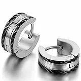 JewelryWe Schmuck Herren-Ohrringe, Edelstahl Creolen Gestüt Ohrstecker, Schwarz Silber
