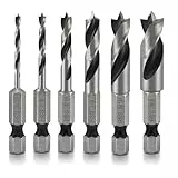6 Stück Stubby Bohrer Set, Sechskant Bohrer, HSS Holzspiralbohrer Set, 1/4 Zoll Sechskantschaft Kurzer Bohrer Holzspiralbohrer, für Holz und weiche Metalle
