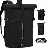 Myhozee Damen Rucksack Herren Schwarz - Rolltop Backpack Groß Reiserucksack Laptop Backpack Daypack Damen mit 15.6 Zoll Laptopfach & Schuhfach für Fahrrad, Arbeit, Uni - Wasserabweisend