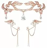 Kakonia Elfenohren Kostüm Zubehör für Frauen Strass Blatt Stirnband Krone für Halloween Cosplay Roségold