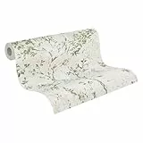 Livingwalls Tapete 396504 mit Ästen in Creme, Grün, Beige - hochwertige florale Tapete mit Design für verschiedene Räume - 10,05m x 0,53m - Made in Germany