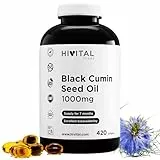 Schwarzkümmelöl 1000 mg. 420 softgels für 7-monatige Behandlung. Natürliches Kaltgepresstes Ägyptisches Nigella Sativa Öl mit 55% Linolsäure. Black Seed Cumin Oil. Hergestellt von HIVITAL