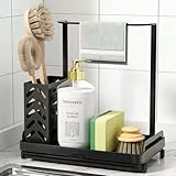 Kitsure Küchen Organizer - Spülbecken Organizer aus Edelstahl, Multifunktionaler Organizer Küchen mit Abnehmbarer Auffangwanne, Schwammhalter Küche für Bürsten & Handtücher, Large