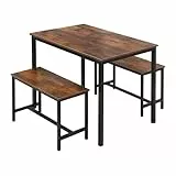 Relaxdays Esstisch Set, 2 Bänke, Essgruppe, Tisch HBT 75 x 110 x 60 cm, Küchenbank HBT 50 x 30 x 97 cm, braun/schwarz