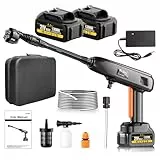 Akku Hochdruckreiniger, Hydro Blast 21V 1200PSI 336l/h Druckreiniger mit 2×4.0Ah Akkus 6-In-1 Multifunktionale Drehbare Düse, Schaumsprüher, 5M Schlauch, für Autos,Terrasse,Fenste,Garten