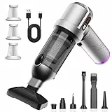 Handstaubsauger, 25000Pa Akku Handstaubsauger Kabellos, 4 in 1 Tragbar Akkustaubsauger mit Automatischer Entleerung 1 Taste, Wiederaufladbar Akku Staubsauger Stark für Auto Haus Haustier Haar（Silber）