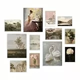 Dazzlewall 12 Stück Vintage Französische Landhaus Wandbilder, Schwanen Blumen Bilder Cottagecore Galerie Deko für Schlafzimmer Wohnzimmer Ungerahmt
