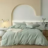 Gezu Bettwäsche 155x220 Baumwolle Grün 3 Teilig Baumwolle Doppelbett Uni Bettwäsche Set Weiche ÖkoTex Zertifiziert für Allergiker und Kissenbezüge 80x80cm mit Reissverschluss