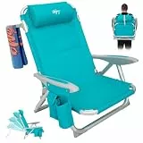 #WEJOY Strandstuhl klappbar Hochlehner Klappstuhl 4 Position Leicht tragbar Stark stabil Campingstuhl Lay Flat Chair Max Hold bis 120kg / 265 lbs Cyan
