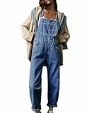 Vanchenl Damen Casual Denim Jean Overalls Lose Verstellbare Träger Baggy Latzhose Bib Romper Jumpsuit Harem Hosen Dunkelblau XL