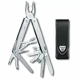 Victorinox Multifunktionswerkzeug Swiss Tool X, 26 Funktionen, Swiss Made, Multitool mit Feststellklinge, Inkl. Leder-Etui, Silber