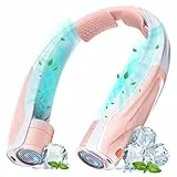 BOSONER Nackenventilator Hals Ventilator Tragbarer: 6000 mAh Halsventilatoren USB Aufladbar Leise Halsventilator Persönlicher Ventilator mit 6 Geschwindigkeiten für Camping Reisen Büro (Rosa/Weiß)
