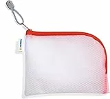 HERMA Dokumententasche A6 mit Reißverschluss, kleine wasserdichte Reißverschlusstasche, verschließbare Dokumentenmappe aus Kunstoff mit Zipper, halb-transparent, 19 x 14 cm, rot