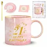 21 Geburtstag Frau, Geschenk 21 Geburtstag Frau 12oz Rosa Kaffeetasse mit Geschenkpackung, Geschenkset Zum für Mitarbeiter Freund Weihnachten Geburtstag Geschenk Tasse