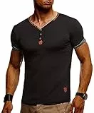 Leif Nelson Sommer T-Shirt Herren V-Ausschnitt (Schwarz, Größe M) - Coole Tshirts lang V-Neck Baumwolle - Casual Basic Shirts Männer Kurzarm