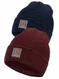 Indicode Herren Vulcano 2er-Pack Winter Mütze | Wintermütze Strickmütze Beanie Bordeaux/Navy, OS