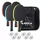 JOOLA Tischtennis Set, Tischtennis-Set mit 4 Tischtennisschlägern, Tischtennisbällen und Tragetasche (NEON)
