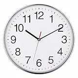 Plumeet Extra Große Stille Wanduhr, 40.6cm Geräuschelose Nicht Tickende Qualitative Schwarze Quarz-Wanduhr Dekorative Wohnung/Küche/Büro/Schuluhr, Einfach zu Lesen (Chrom)
