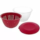 Westmark Vorratsdose/Servier-Schüssel mit Deckel und Sieb/Seiher, 3 teilig, Fassungsvermögen: 4,4 Liter, Kunststoff, BPA-frei, Olympia, Farbe: Transparent/Rot, 2418227R