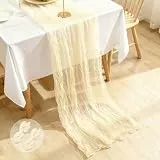 Segus Käsetuch Tischläufer Beige, 2 Stück 90x300cm Table Runner, Musselin Tischläufer, Waschbar und Wiederverwendbar, für Hochzeitsdeko, Tischdeko Geburtstag, Babyparty