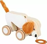 small Foot Nachziehtier Hund mit Knisterohren aus Holz, Nachziehspielzeug mit gummierten Rädern, fördert Motorik und Laufenlernen, ab 1 Jahr, 12562