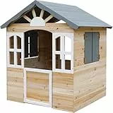 dobar® Kinder-Spielhaus aus Holz mit Fenster und Türen - Spielhaus Outdoor Bausatz mit einfachem Aufbau - Kinderhaus für Garten - Anthrazit - 115 x 102 x 125 cm
